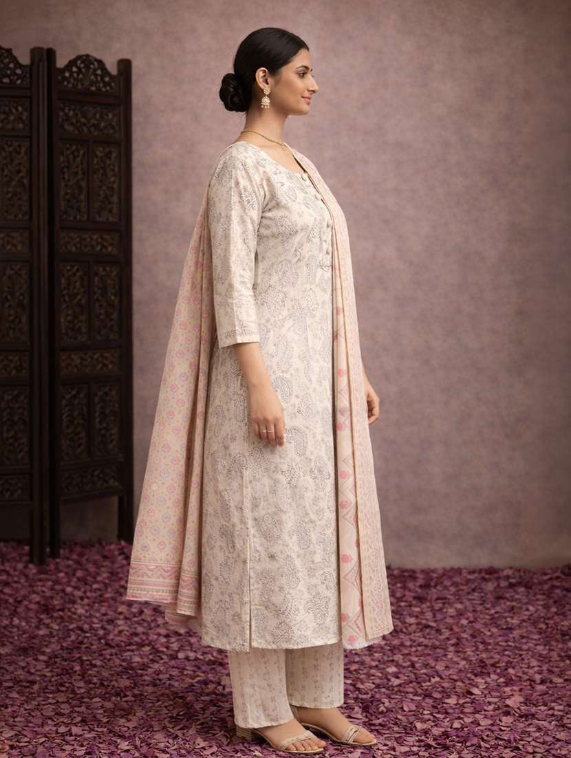 women cream cotton straight ethnic dress - 22463201 -  Standard Image - 2