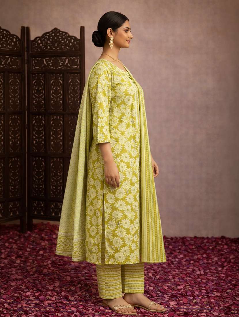 women olive cotton straight ethnic dress - 22463206 -  Standard Image - 2