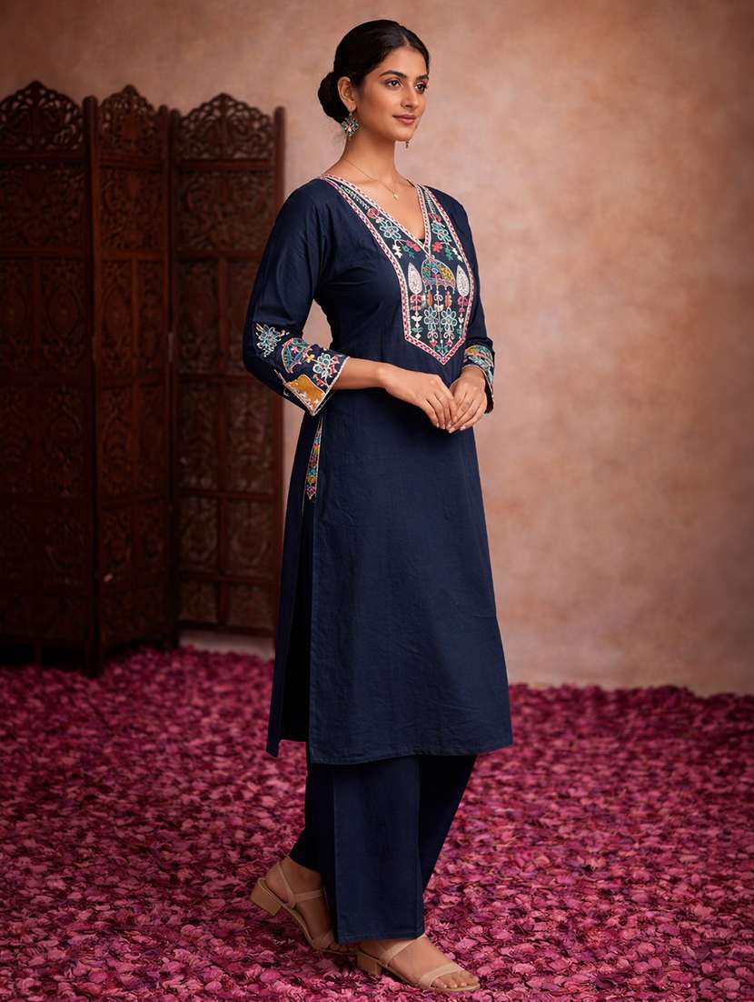 women teal cotton straight ethnic dress - 22463214 -  Standard Image - 2