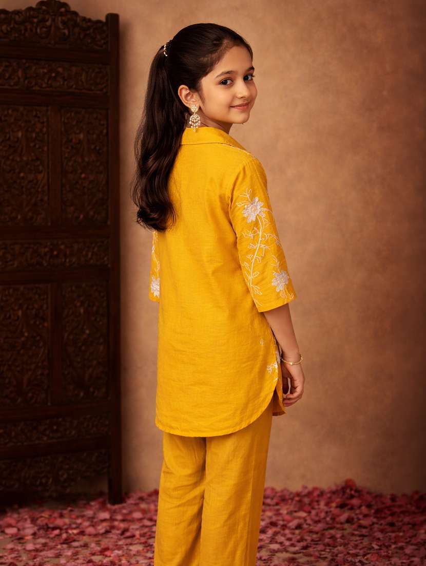 girl mustard cotton blend top & trouser co-ord set - 22463227 -  Standard Image - 2