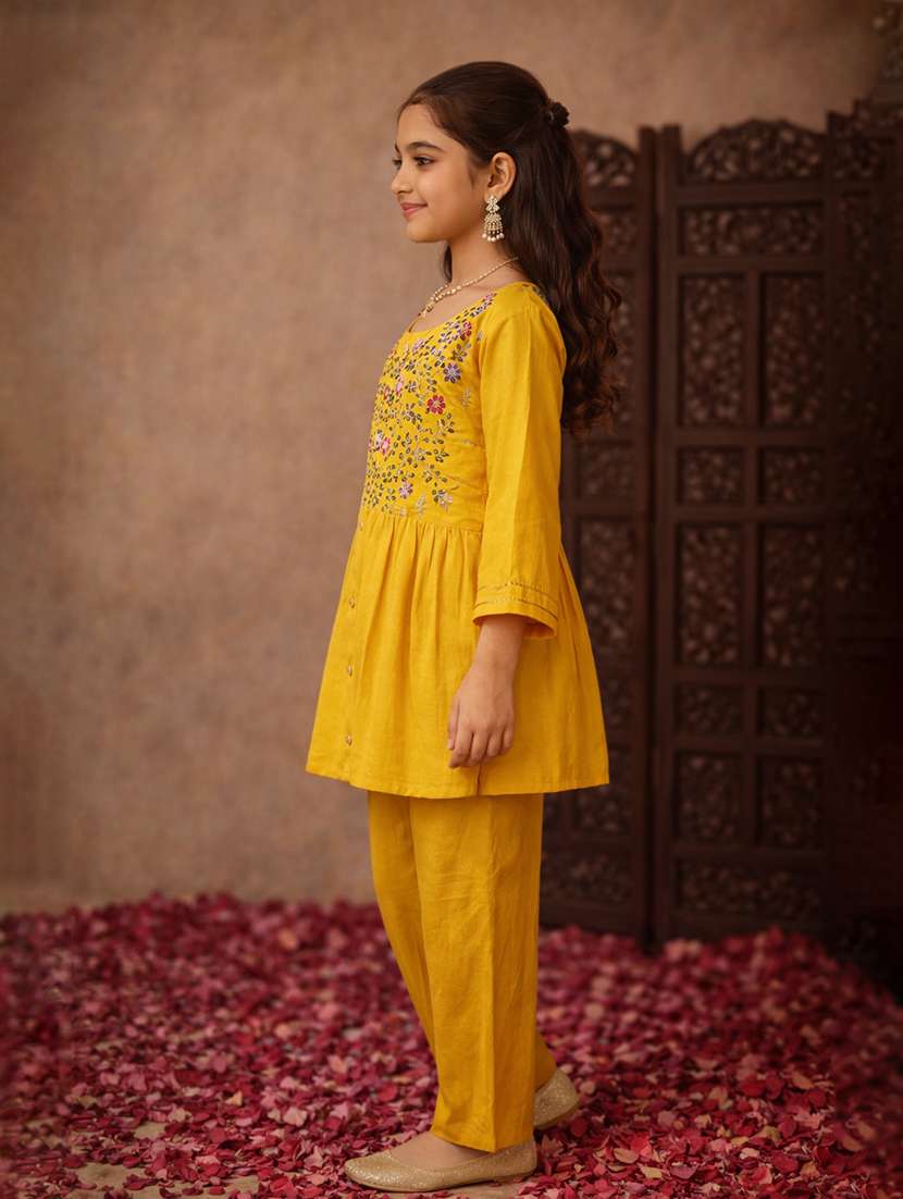 girl yellow cotton blend top & trouser co-ord set - 22463231 -  Standard Image - 2