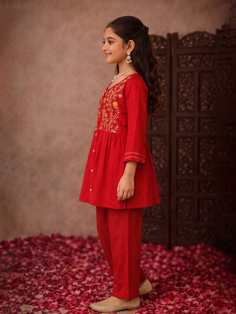 girl red cotton blend top & trouser co-ord set - 22463232 -  Standard Image - 2