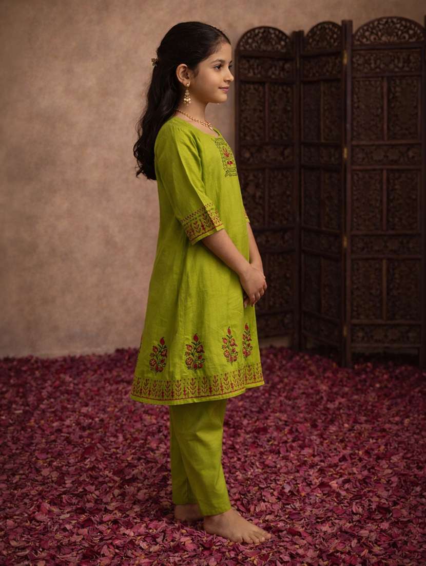 girls green rayon kurta pant set suit set - 22463266 -  Standard Image - 2