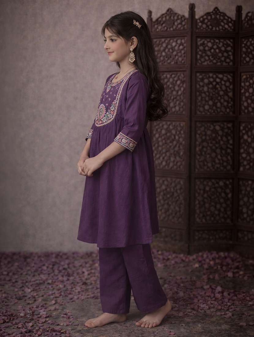 girl purple silk blend kurta pant set suit set - 22463267 -  Standard Image - 2