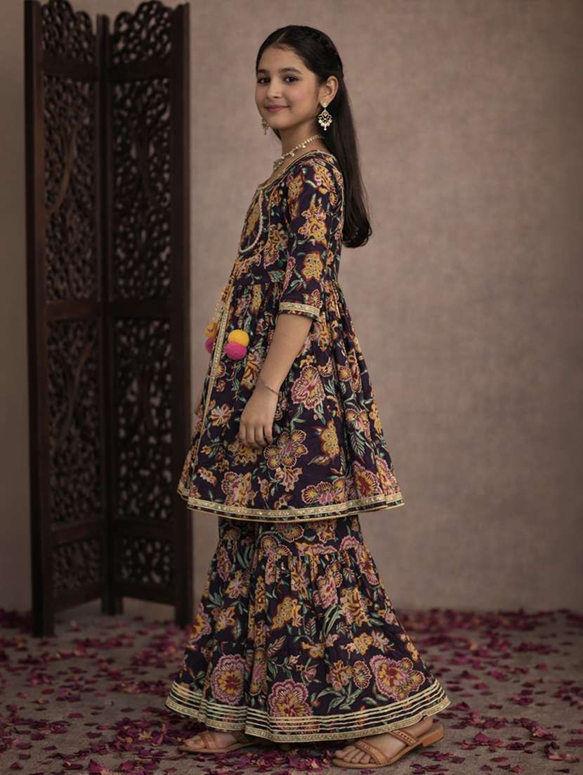 girls purple cotton kurta sharara set suit set - 22463273 -  Standard Image - 2