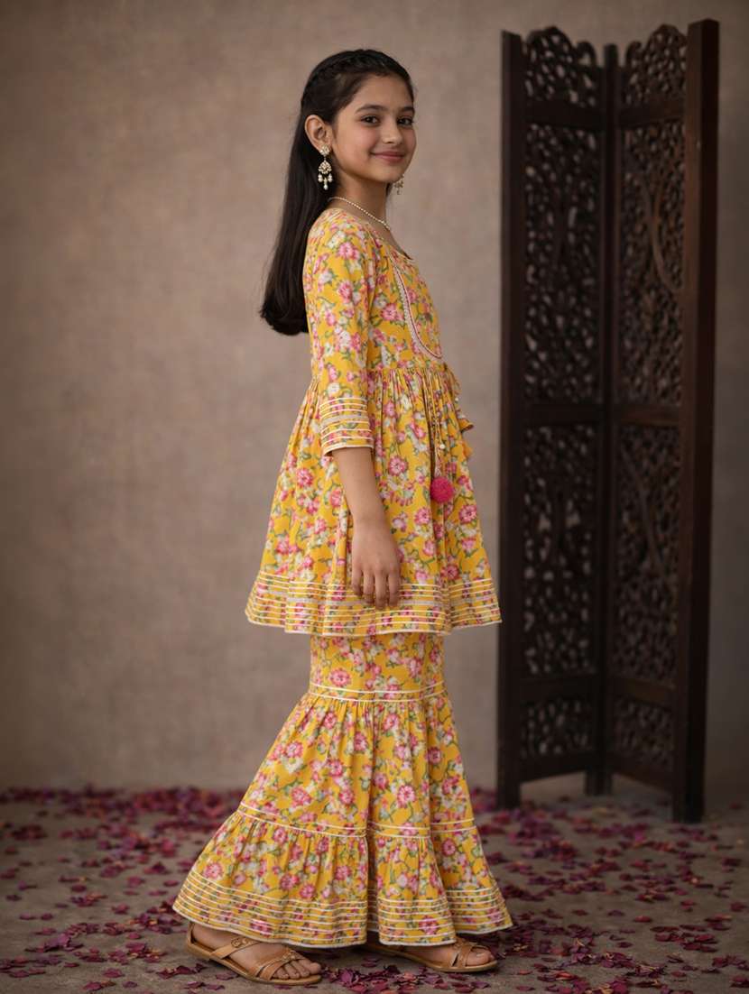 girl cotton kurta sharara set suit set - 22463279 -  Standard Image - 2