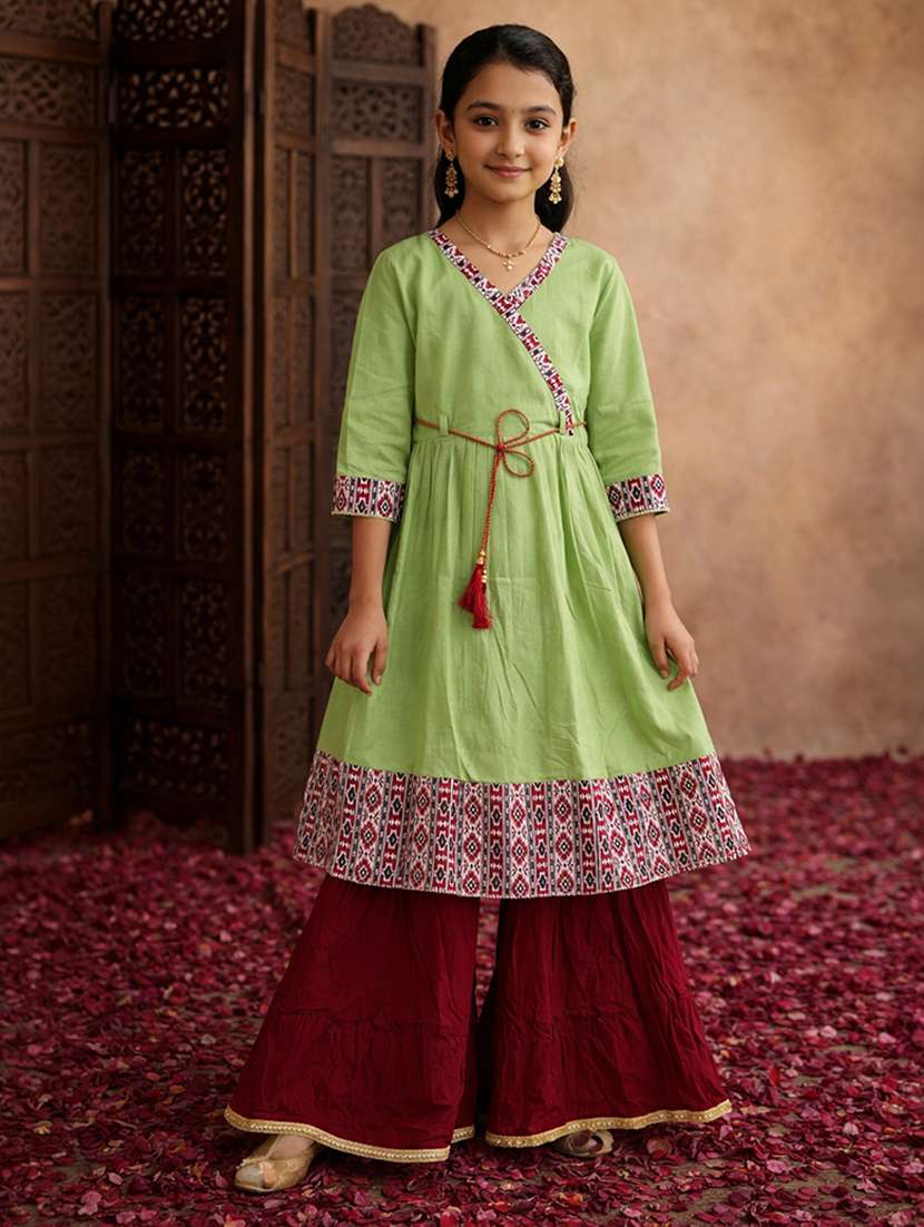girls sea green cotton flared kurti - 22463301 -  Standard Image - 2