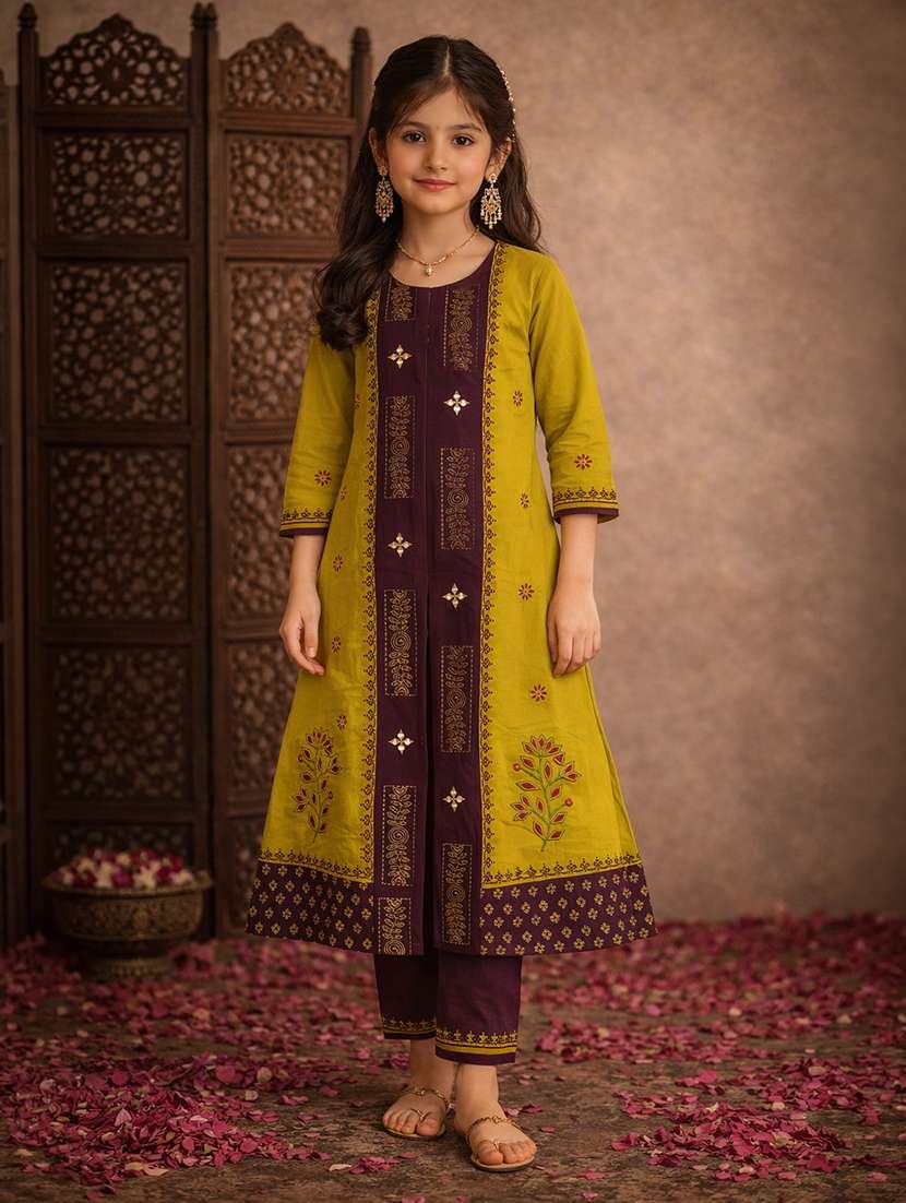 girl mustard cotton straight kurti - 22463303 -  Standard Image - 2