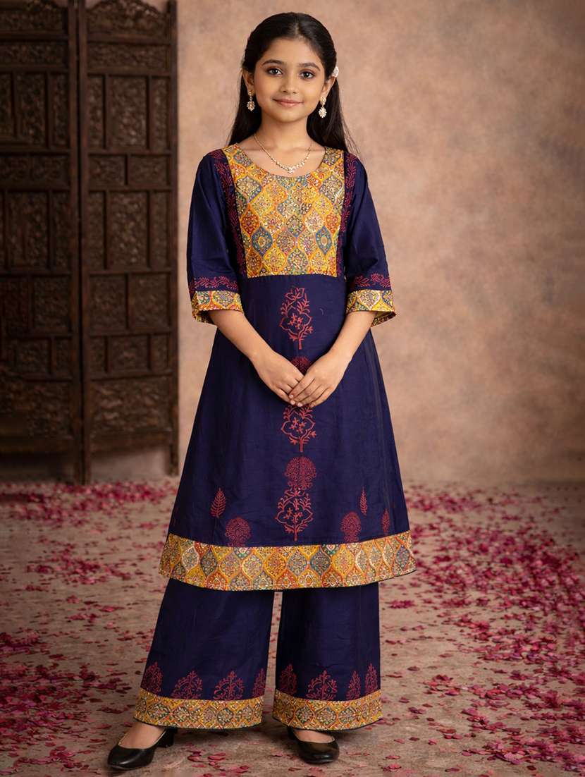 girls navy blue rayon flared kurti - 22463314 -  Standard Image - 2