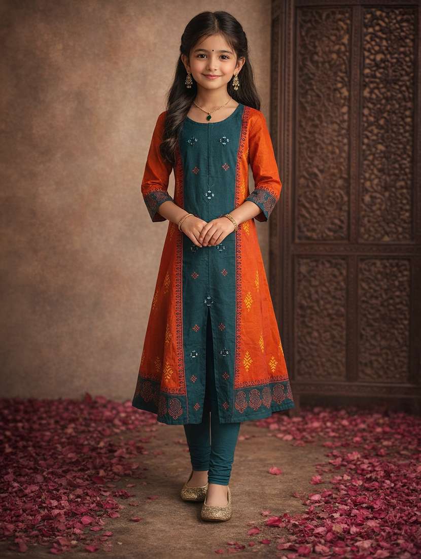 girls rust cotton a-line kurti - 22463316 -  Standard Image - 2
