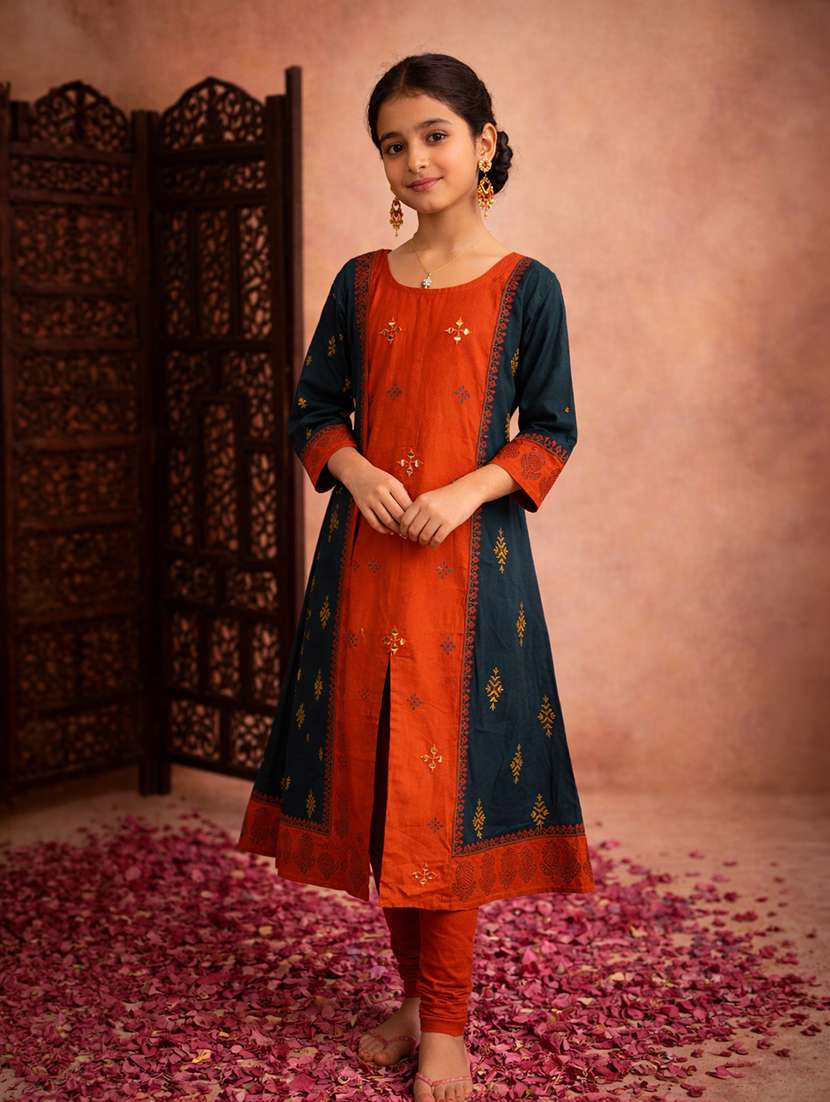 girl green cotton a-line kurti - 22463317 -  Standard Image - 2