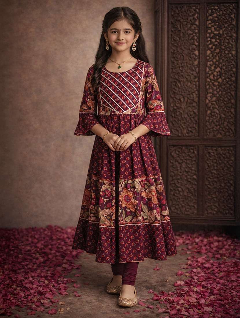 girls purple cotton flared kurti - 22463318 -  Standard Image - 2