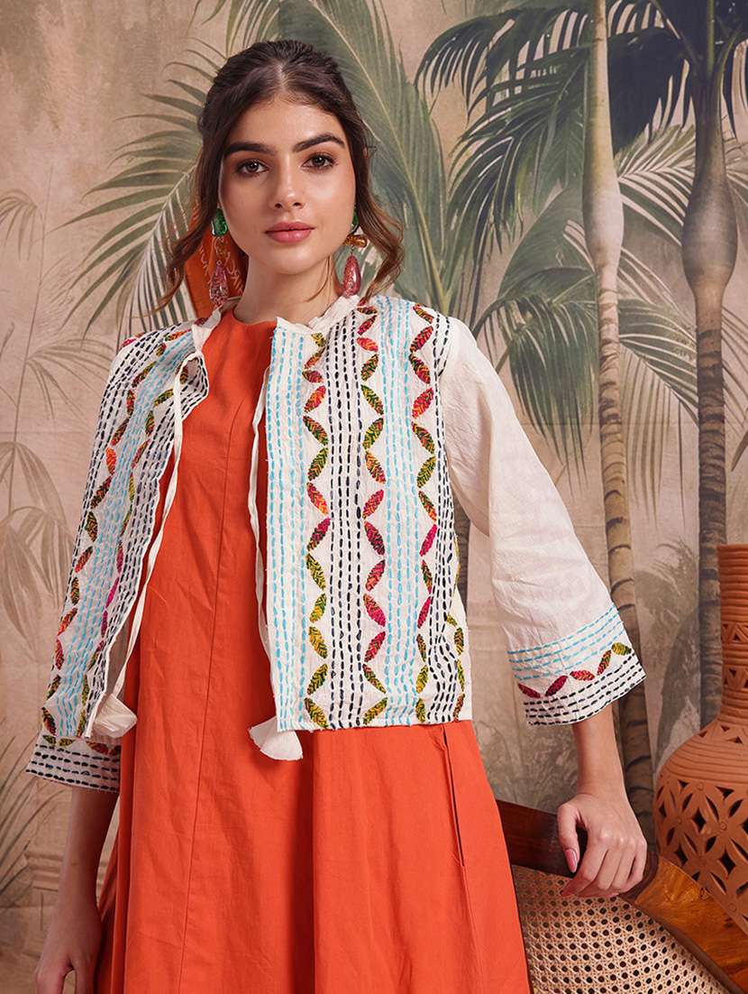self design women cream cotton summer jacket - 22463325 -  Standard Image - 2