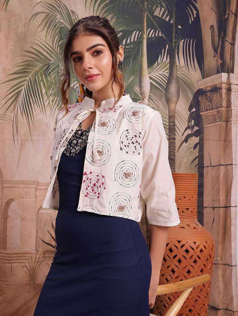 women self design cream cotton summer jacket - 22463331 -  Standard Image - 2