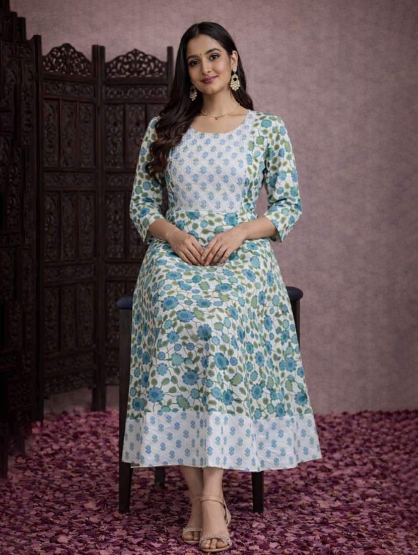 women white cotton fit & flare dress - 22463343 -  Standard Image - 2