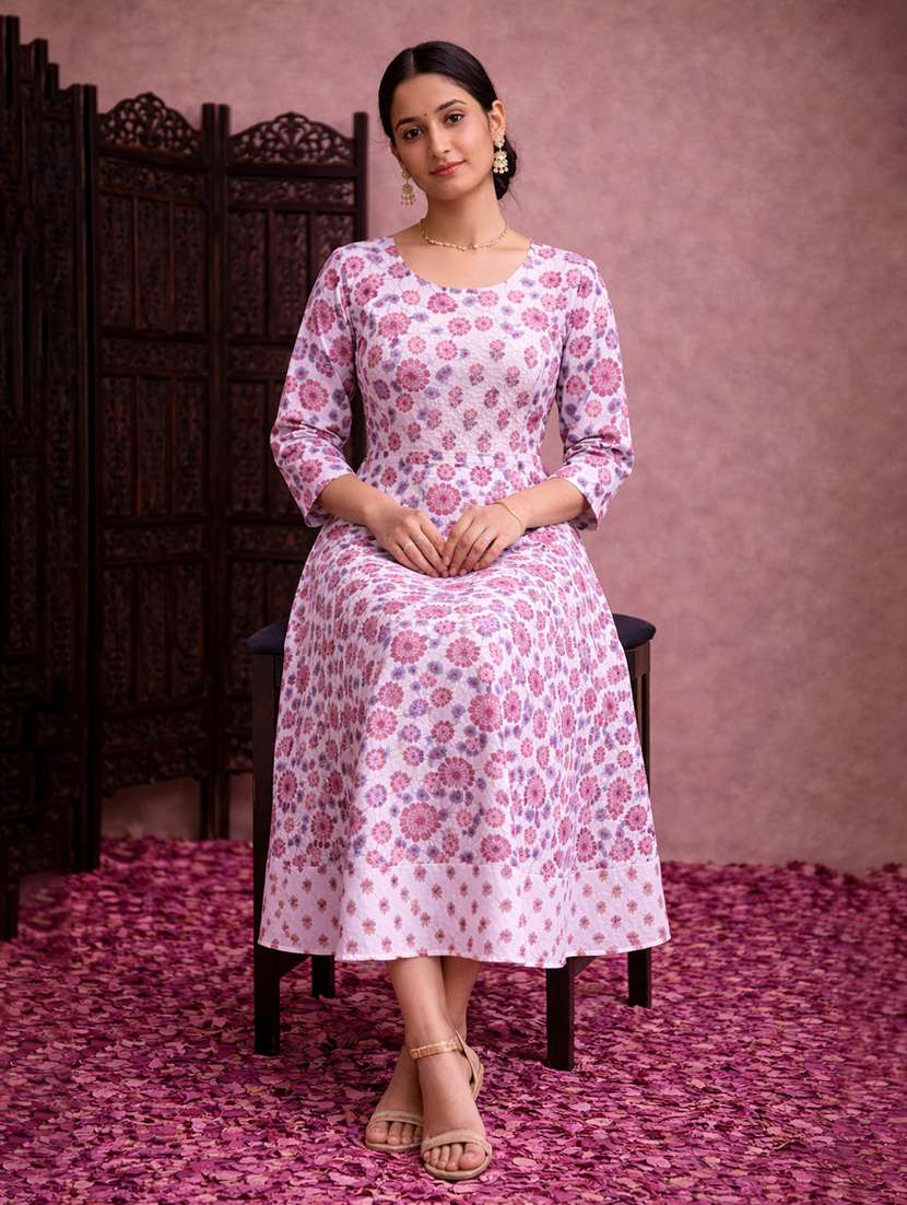 women floral cotton fit & flare midi dress - 22463344 -  Standard Image - 2