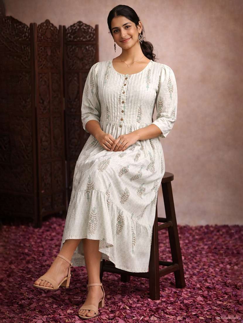 women floral cotton fit & flare midi dress - 22463350 -  Standard Image - 2