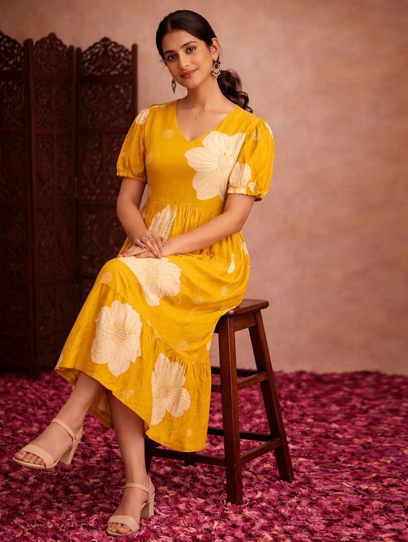 women printed cotton fit & flare a-line dress - 22463357 -  Standard Image - 2