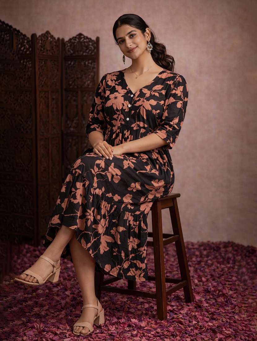 women floral cotton fit & flare tiered dress - 22463361 -  Standard Image - 2