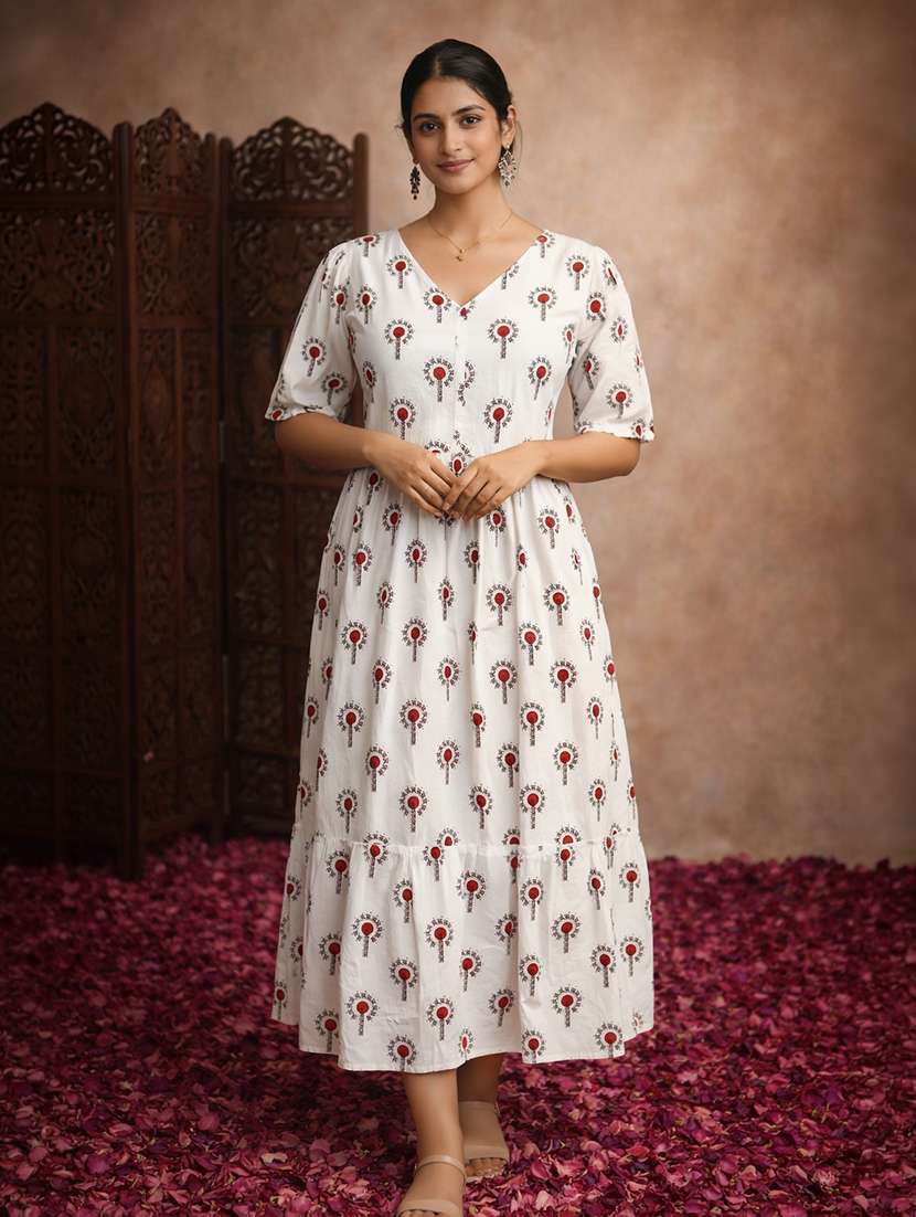 white cotton fit & flare dress
