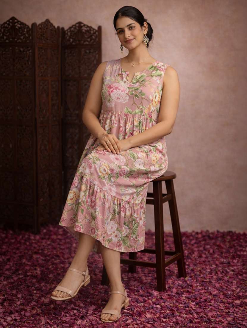 women peach cotton fit & flare dress - 22463370 -  Standard Image - 2