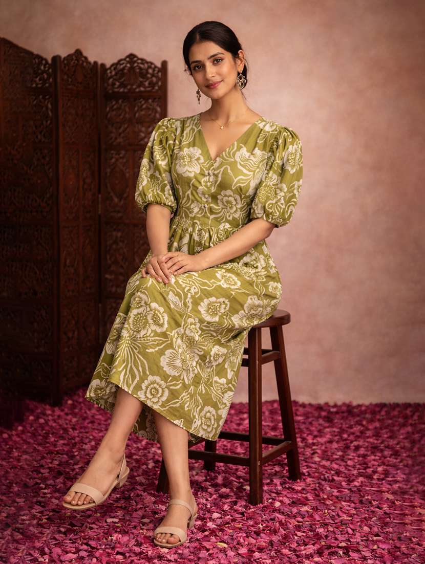 women green cotton a-line dress - 22463374 -  Standard Image - 2
