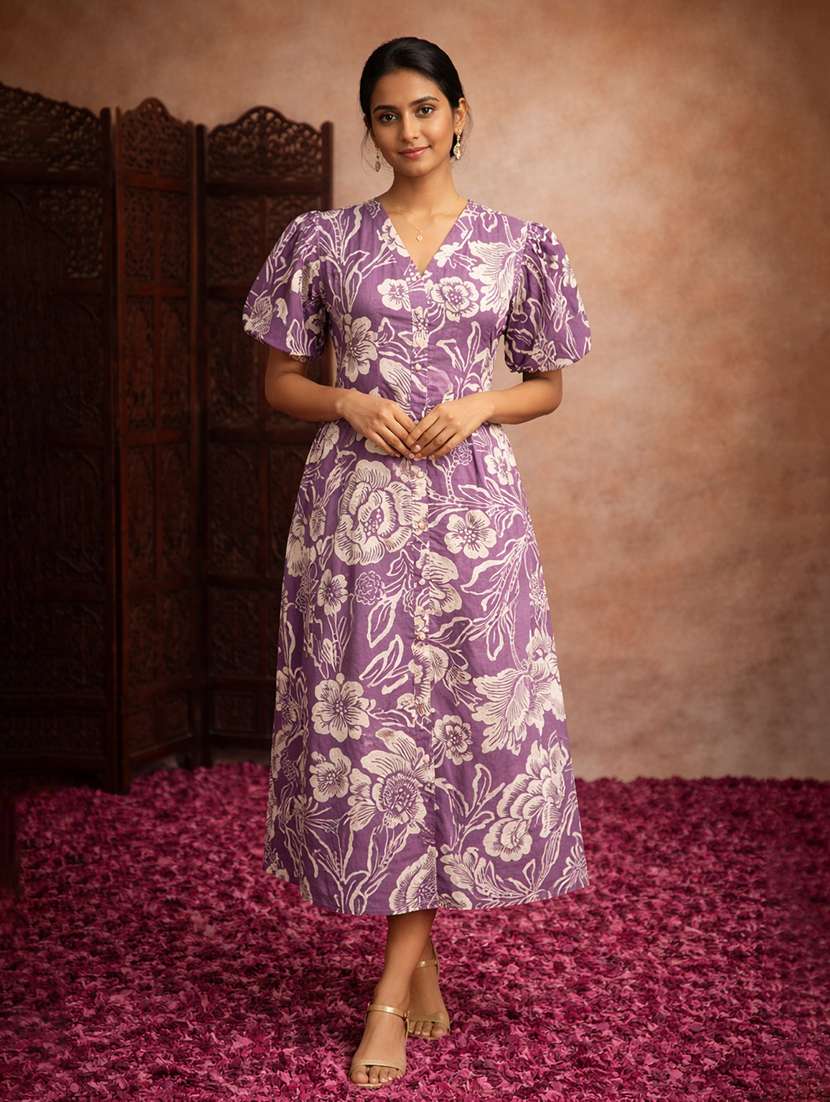 women purple cotton a-line dress