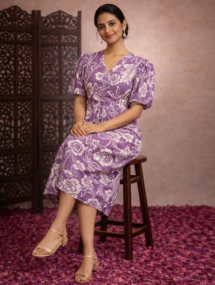 women purple cotton a-line dress - 22463376 -  Standard Image - 2