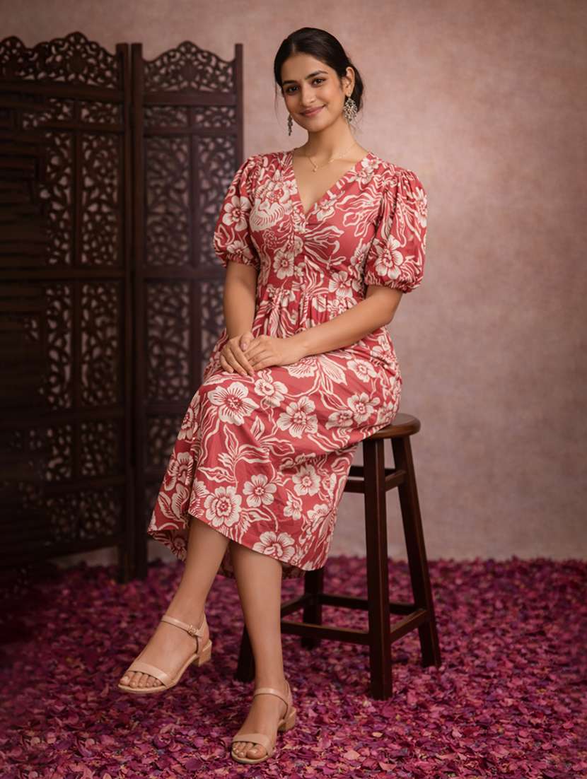 women peach cotton a-line dress - 22463377 -  Standard Image - 2