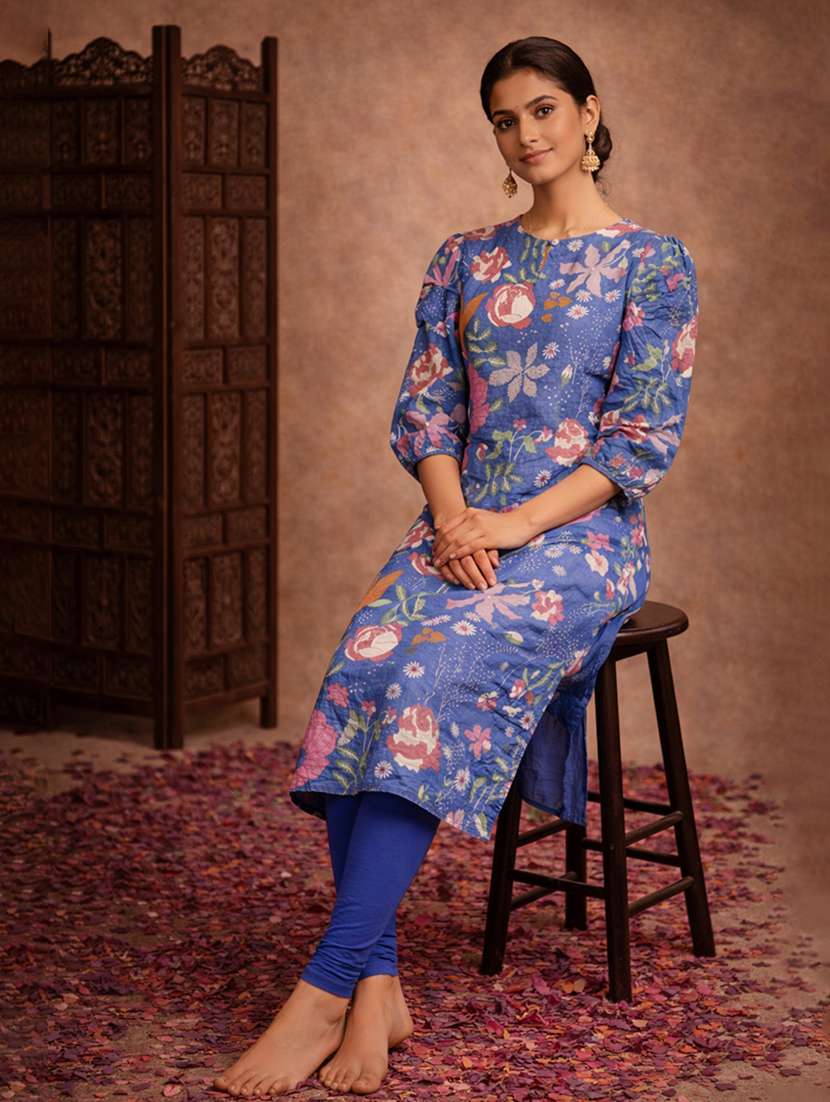 women blue cotton straight kurti - 22463398 -  Standard Image - 2