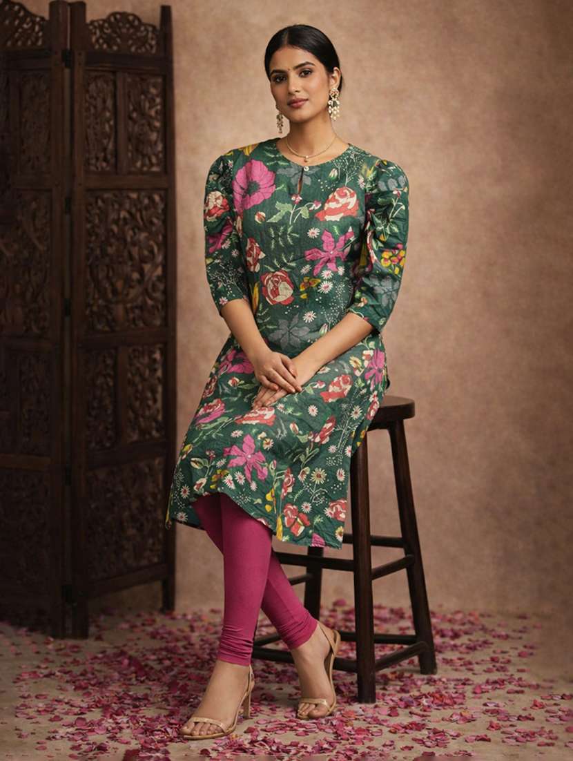 women green cotton straight kurti - 22463399 -  Standard Image - 2