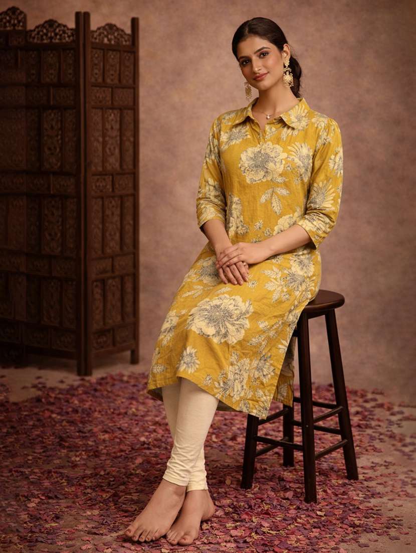 women mustard cotton straight kurti - 22463400 -  Standard Image - 2