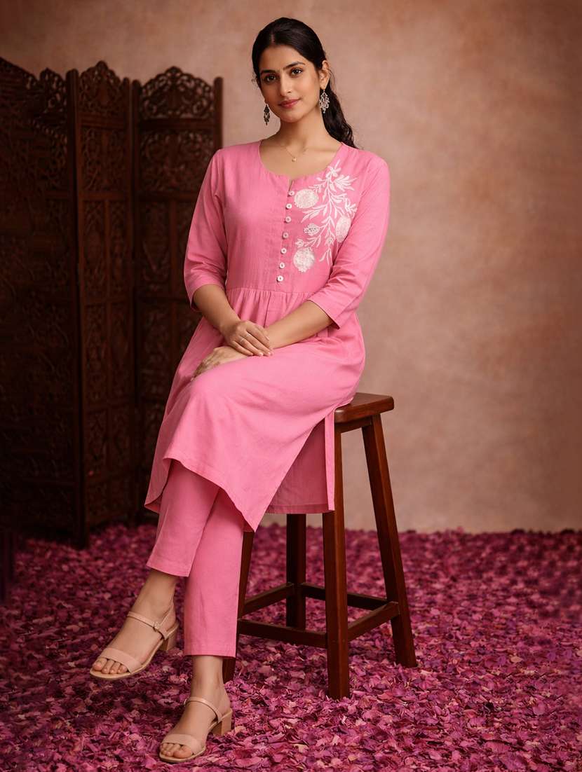 women pink cotton straight kurti - 22463405 -  Standard Image - 2
