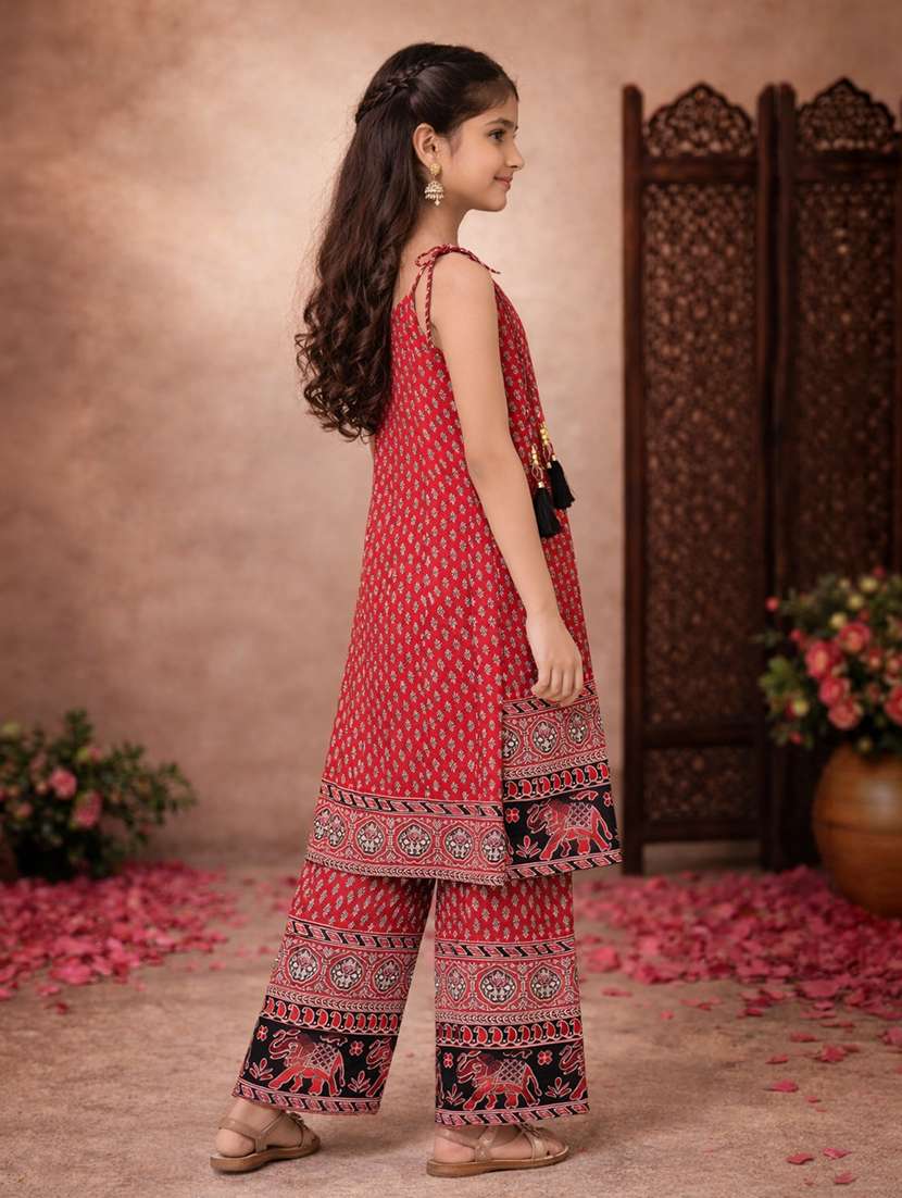 girls maroon cotton kurta palazzo set suit set - 22463420 -  Standard Image - 2