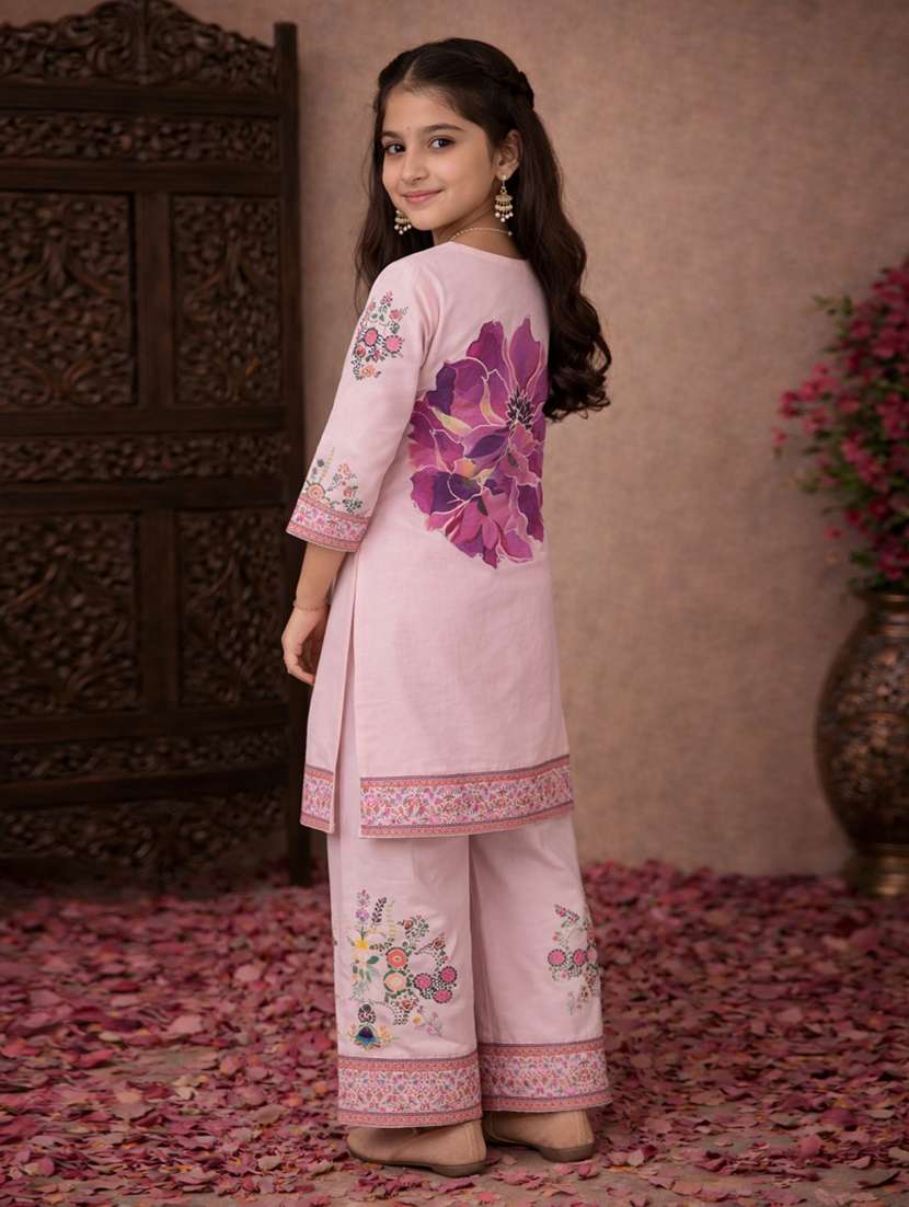 girls peach rayon kurta palazzo set suit set - 22463422 -  Standard Image - 2