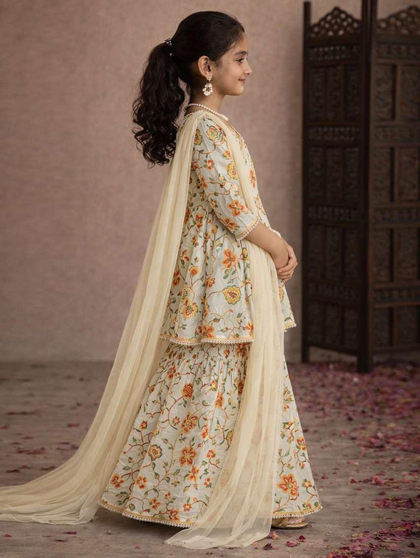 girls lime cotton kurta sharara set suit set - 22463428 -  Standard Image - 2