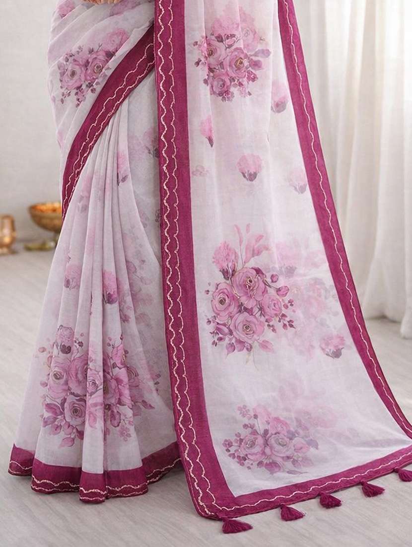 Women Floral Printed Bordered Saree With Blouse - 22463454 -  Standard Image - 2
