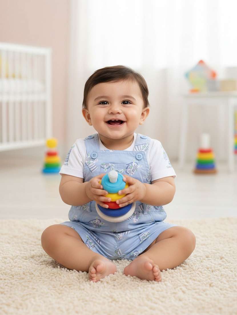 kids blue cotton dungarees twin sets & dungree