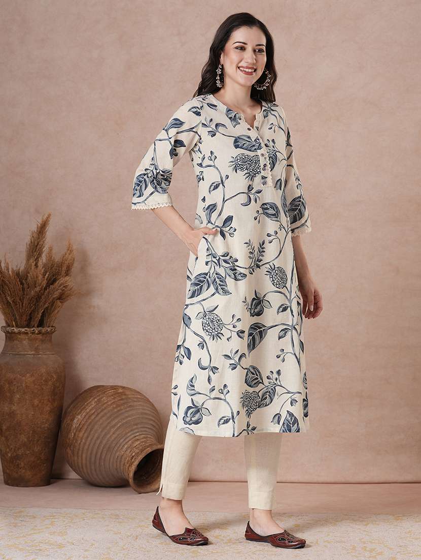 women three quarter sleeve a-line kurta - 22463480 -  Standard Image - 2
