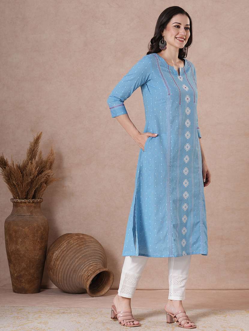 women three quarter sleeve a-line kurta - 22463482 -  Standard Image - 2