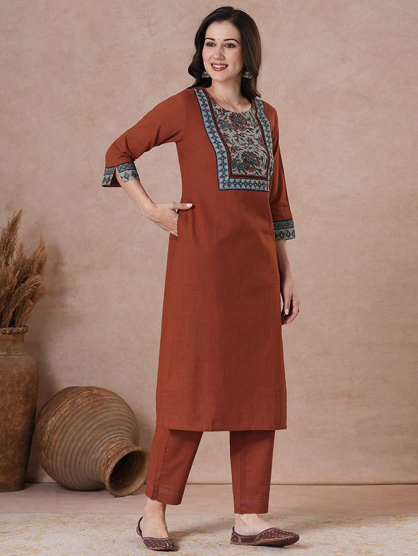 women rust kurta dupatta set - 22463502 -  Standard Image - 2
