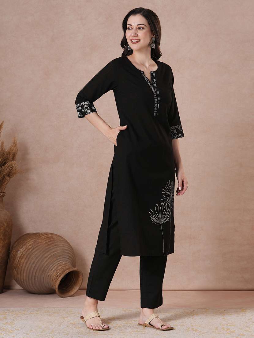  women black solids kurta dupatta set - 22463507 -  Standard Image - 2