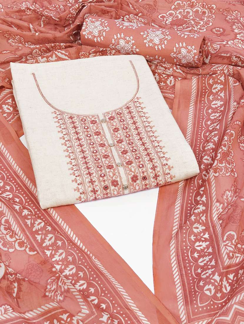 women solid with work unstitched suit set