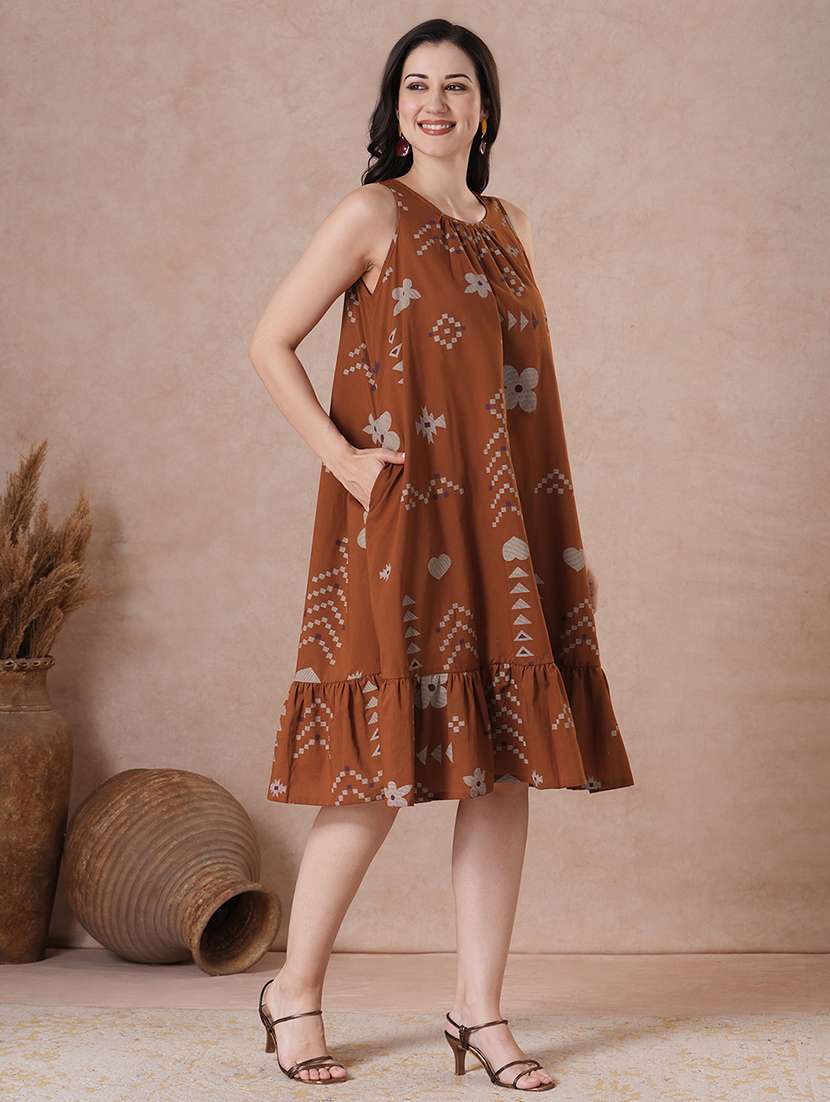 women rust cotton a-line ethnic dress - 22463539 -  Standard Image - 2