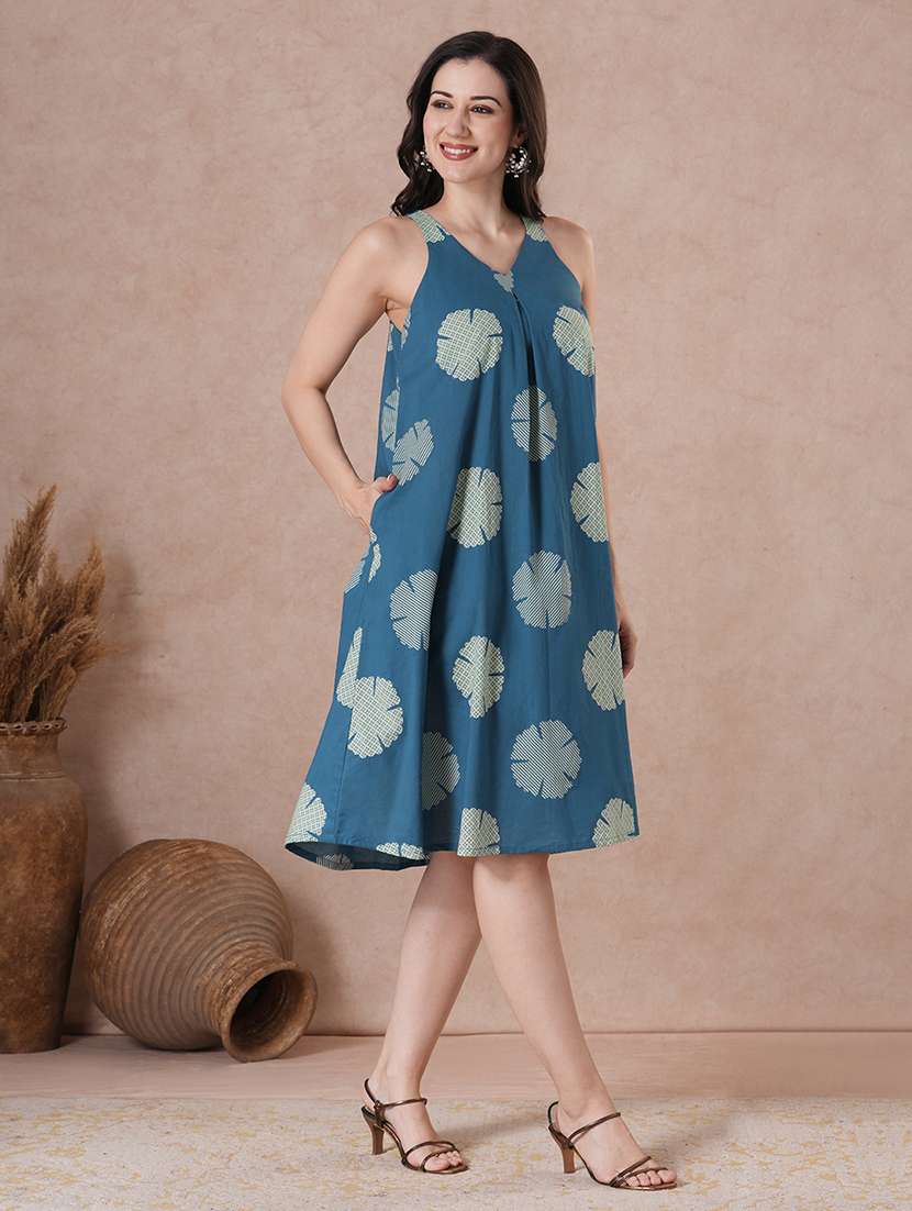 women blue cotton a-line ethnic dress - 22463540 -  Standard Image - 2