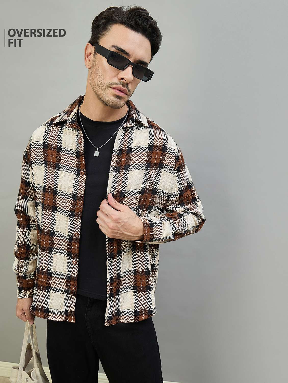 men checkered long sleeve oversized casual shirt - 22463543 -  Standard Image - 2