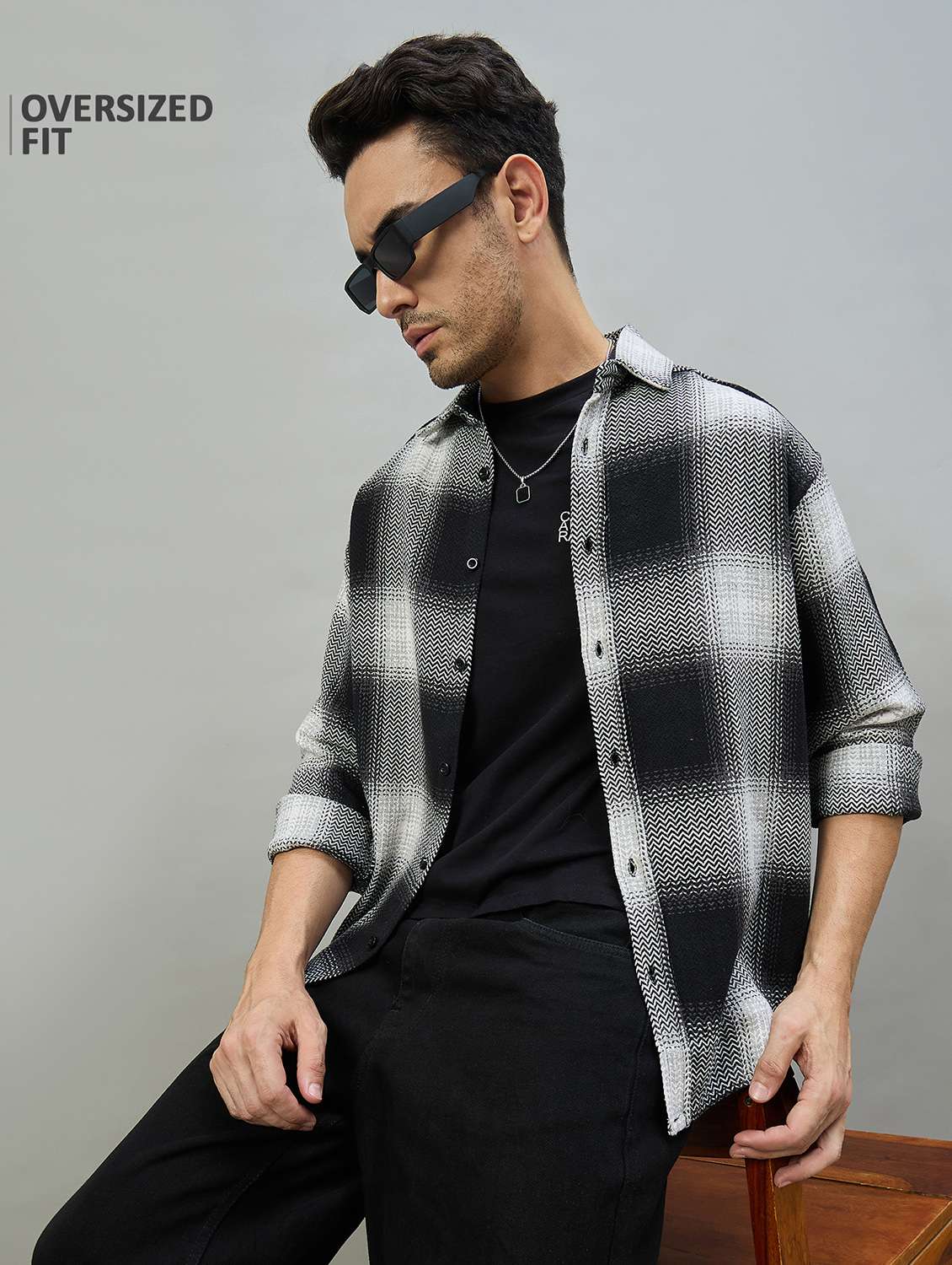 men checkered long sleeve oversized casual shirt - 22463544 -  Standard Image - 2