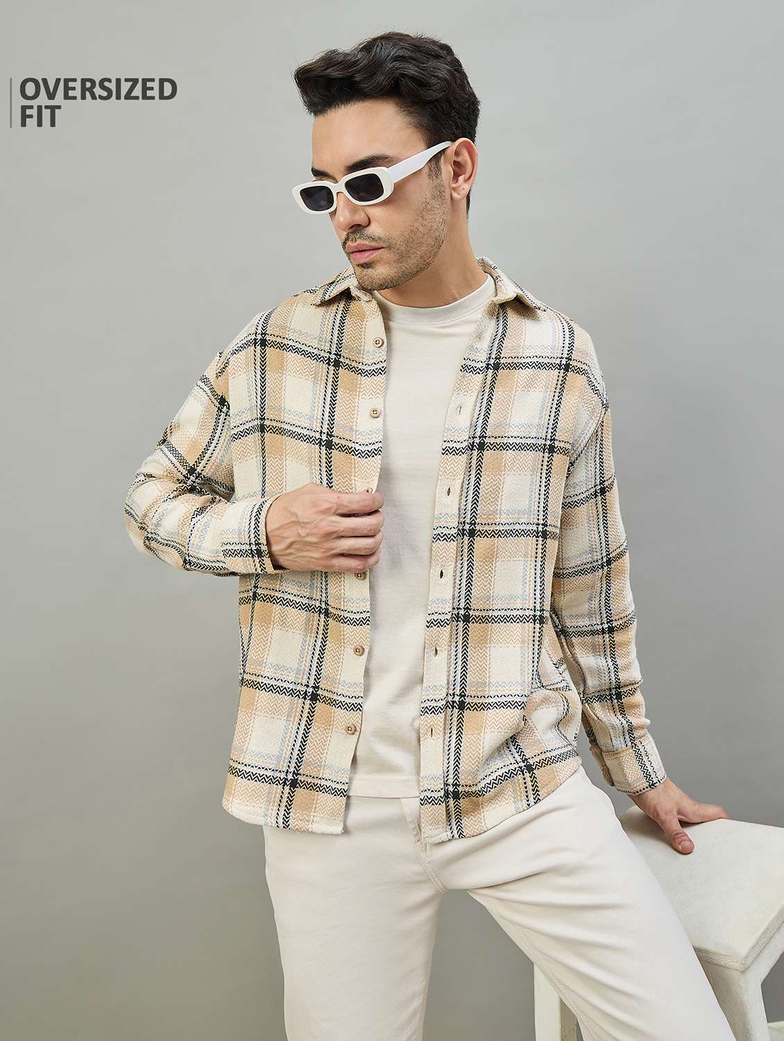 men checkered long sleeve oversized casual shirt - 22463546 -  Standard Image - 2