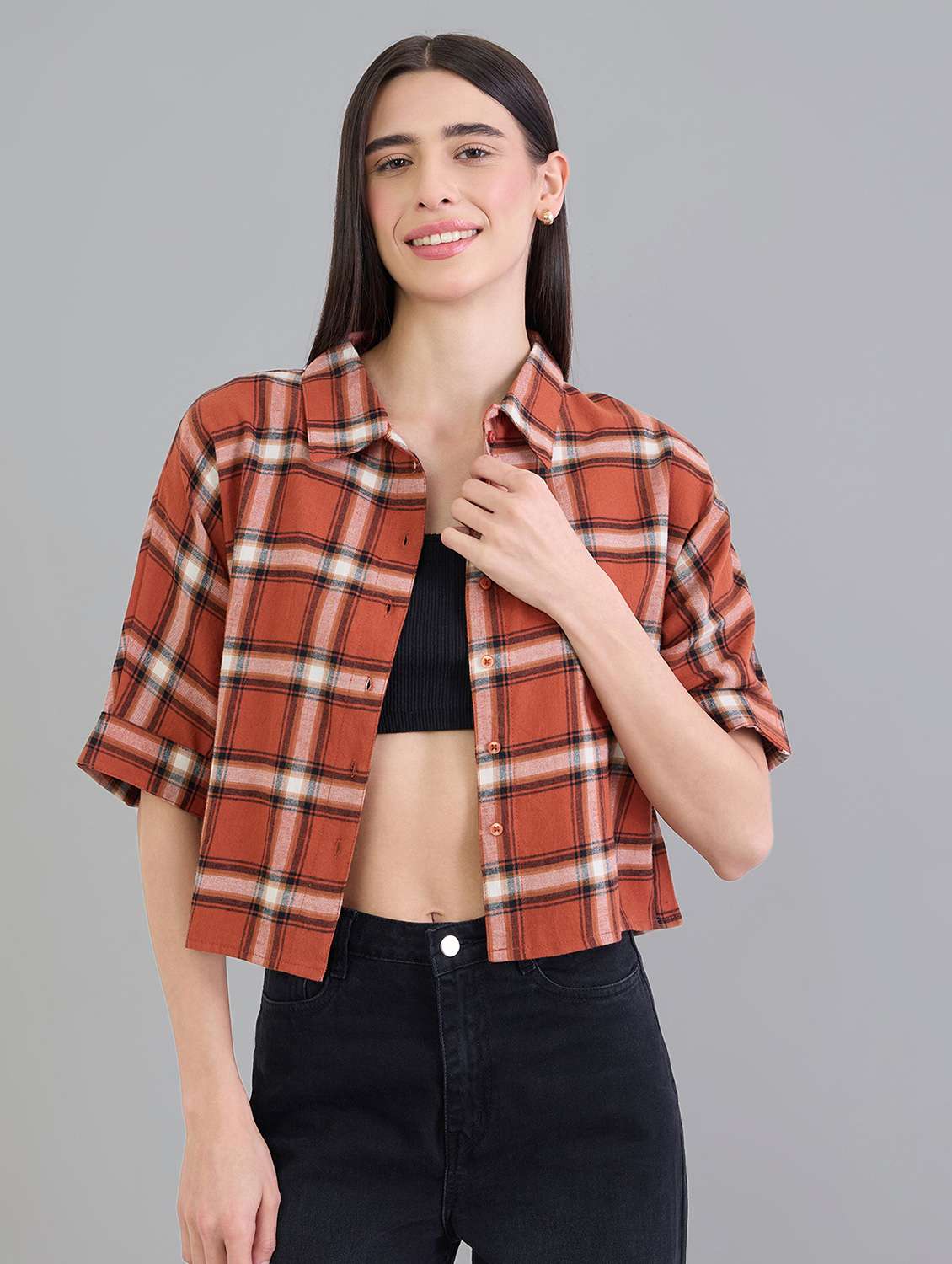 rust cotton crop shirt - 22463549 -  Standard Image - 2