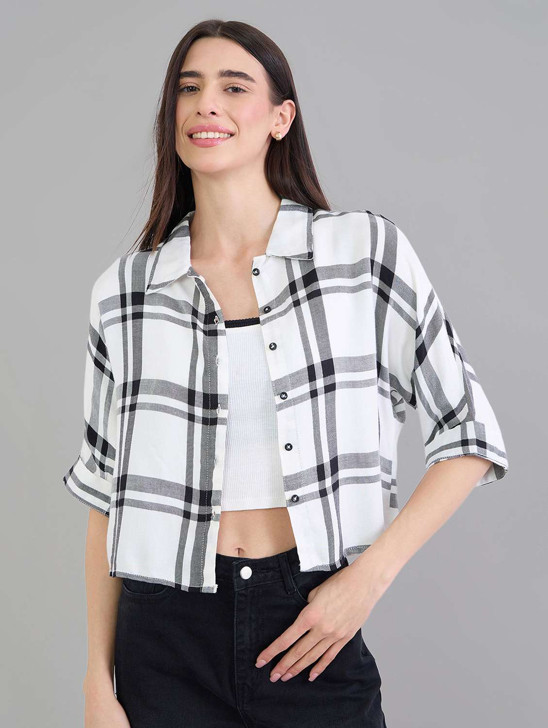 white viscose crop shirt - 22463550 -  Standard Image - 2